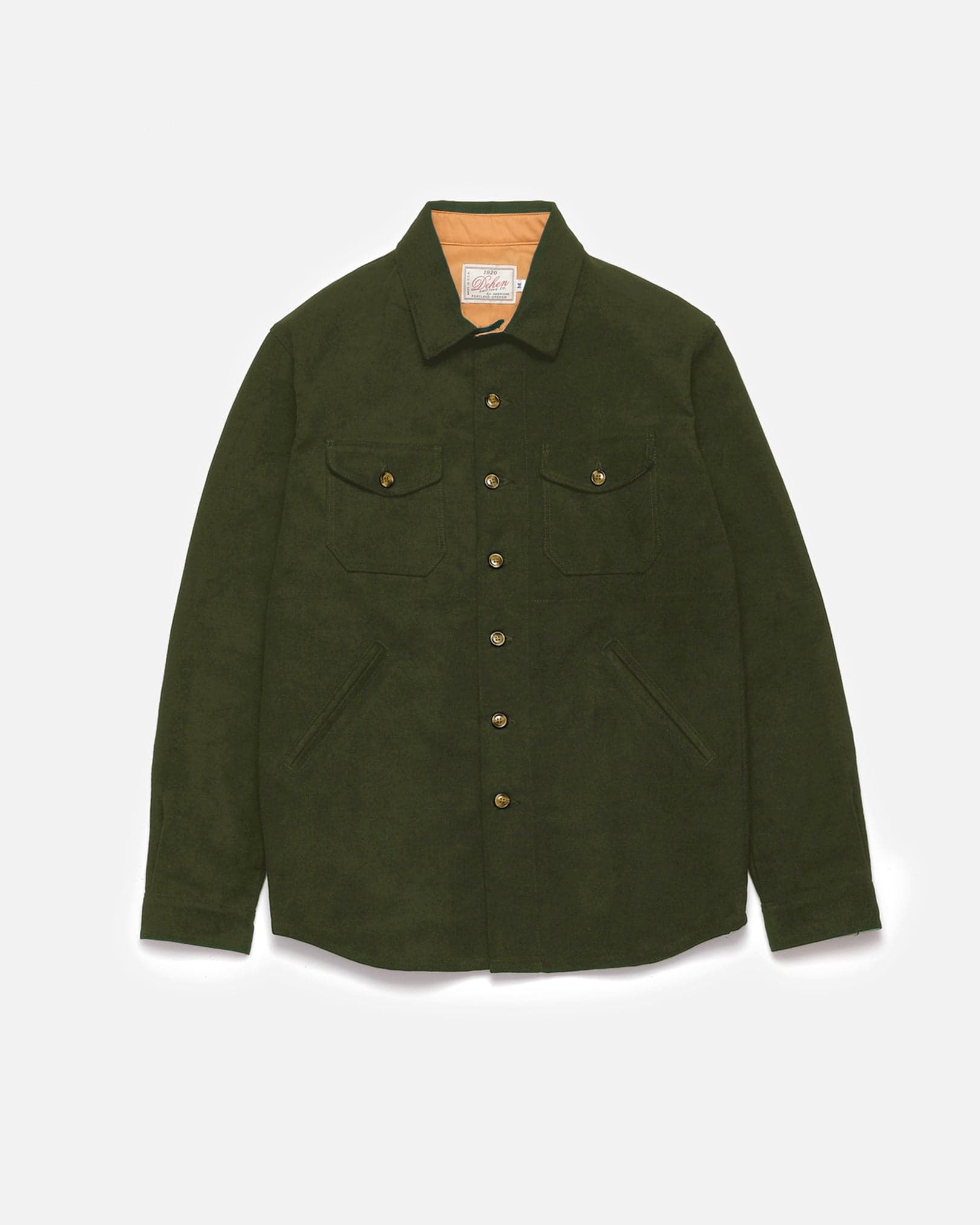 A loden moleskin overshirt — the heavy button-front shirt-jacket this guide ranks