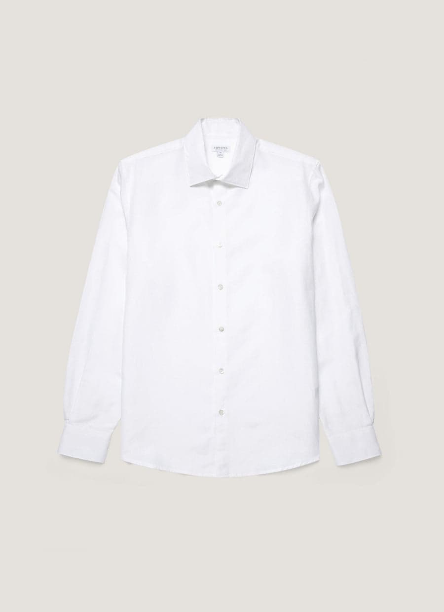 A crisp white linen shirt — the airy, neutral foundation piece of the coastal-grandmother look