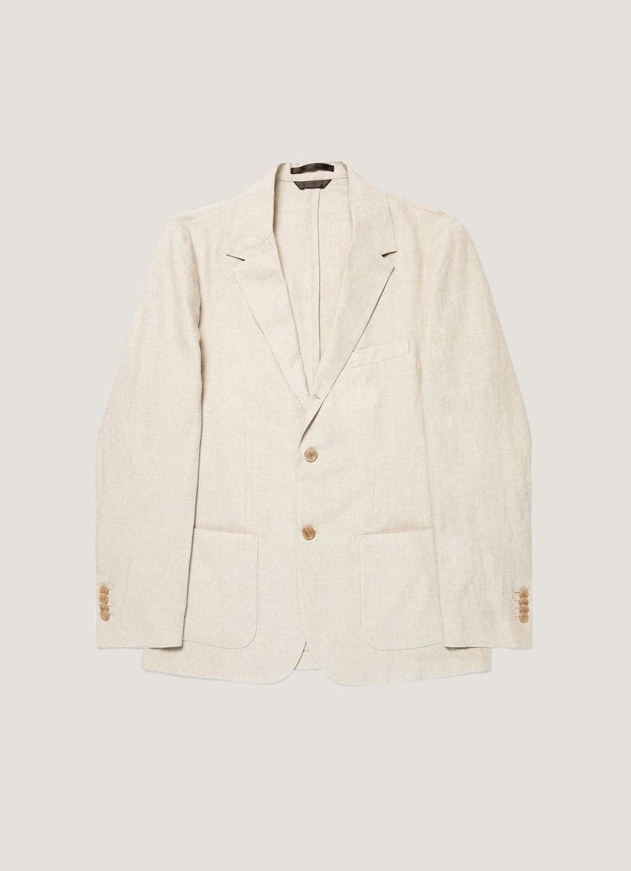 An unstructured sand linen blazer — the prep-tailoring backbone of a J.Crew capsule